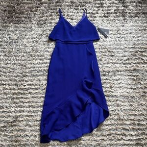 New Aqua Dresses Elegant Royal Blue Asymmetrical Dress, Spaghetti Straps, Size 0